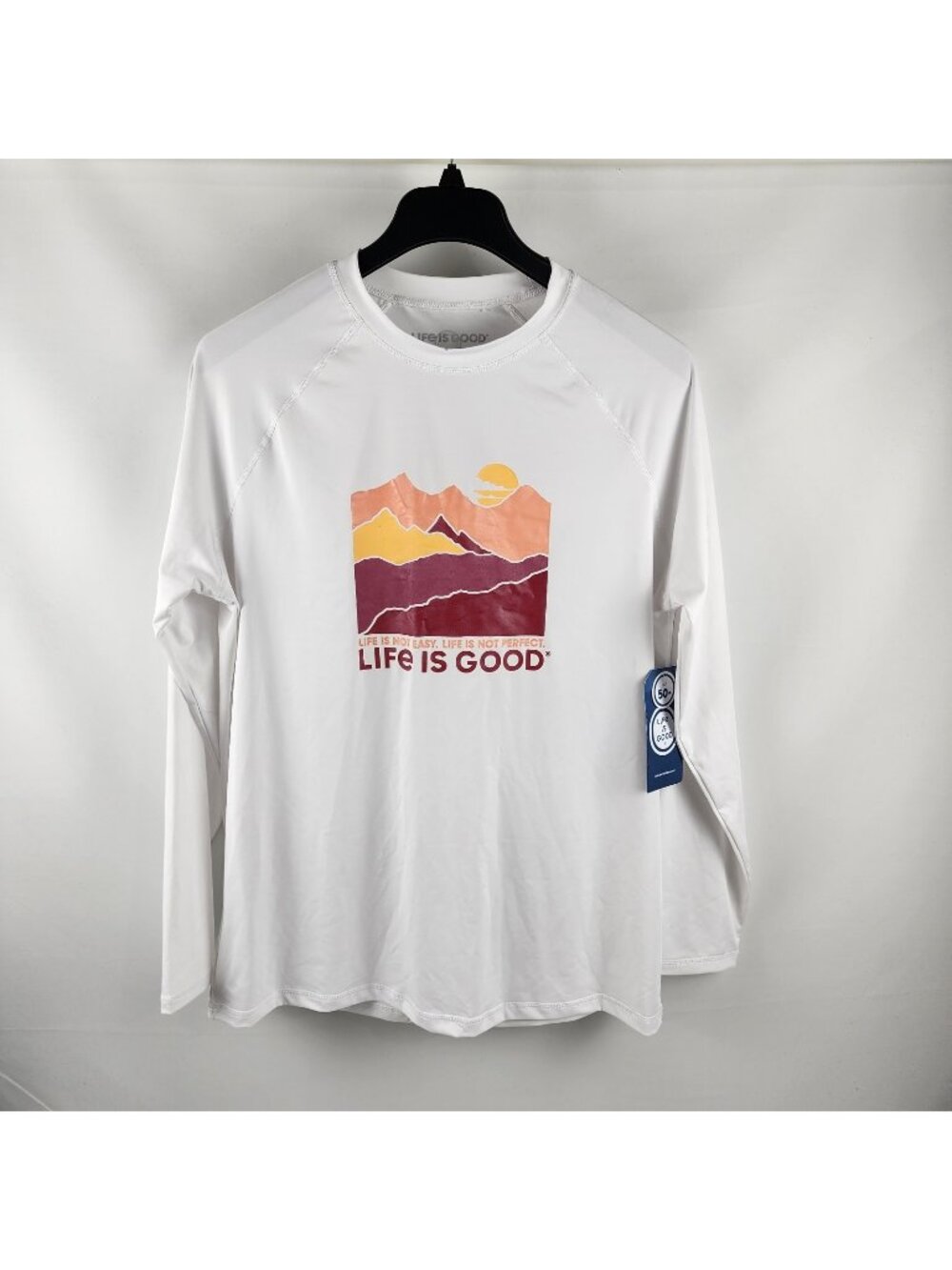 Life Is Good T Shirt Mens Large White Multi L/S Life is Not Easy Shirt NWT